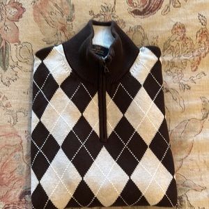 Brooks Brothers Zip Up Sweater in Black and White Argyle